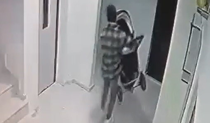 Bebek arabası çalan şüpheli güvenlik kamerasında
